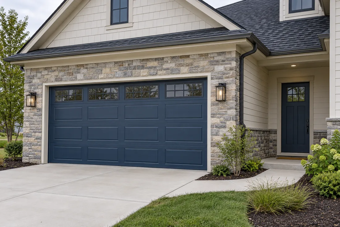 Representative central Ohio home with a closed two-car garage and a separate side entrance.